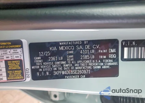 2025 Kia K4 Gt Line z USA, uszkodzony, nr VIN 3KPFW4DE8SE260971